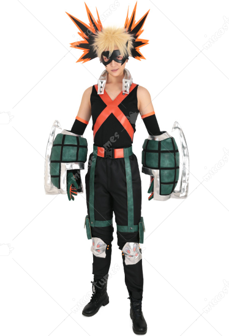 MHA Katsuki Bakugou Kacchan Cosplay Costume Fullset Hero Costume Battle Suit with Gauntlets