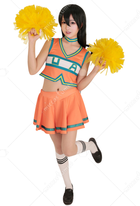 MHA Ochako Tsuyu Cheer Uniform Cheerleaders Cosplay Costume Girls Dress with Cheerleading Poms