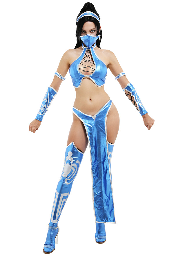 Mortal Kombat 9 Costume de Cosplay Kitana Set Complet Bleu