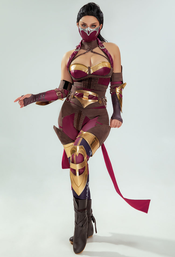 Mortal Fight Mileena Cosplay Costume Top et Pantalon Long avec Gants et Gilet