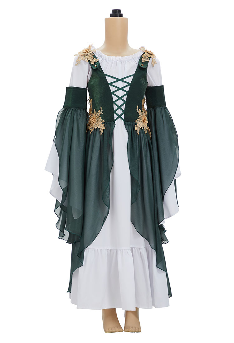 Medieval Renaissance Costume for Girls Cute Elf Style Dress Set with Sleeves