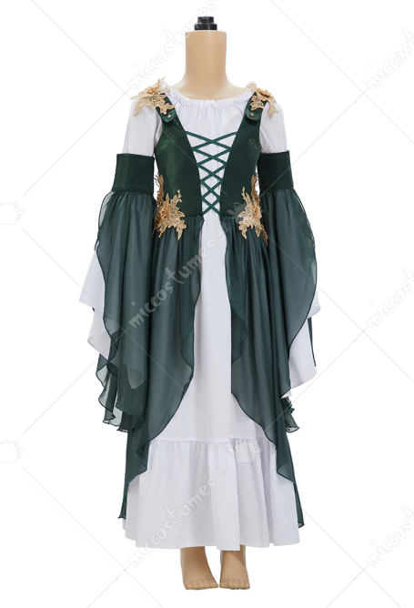 Medieval Renaissance Costume for Girls Cute Elf Style Dress Set with Sleeves