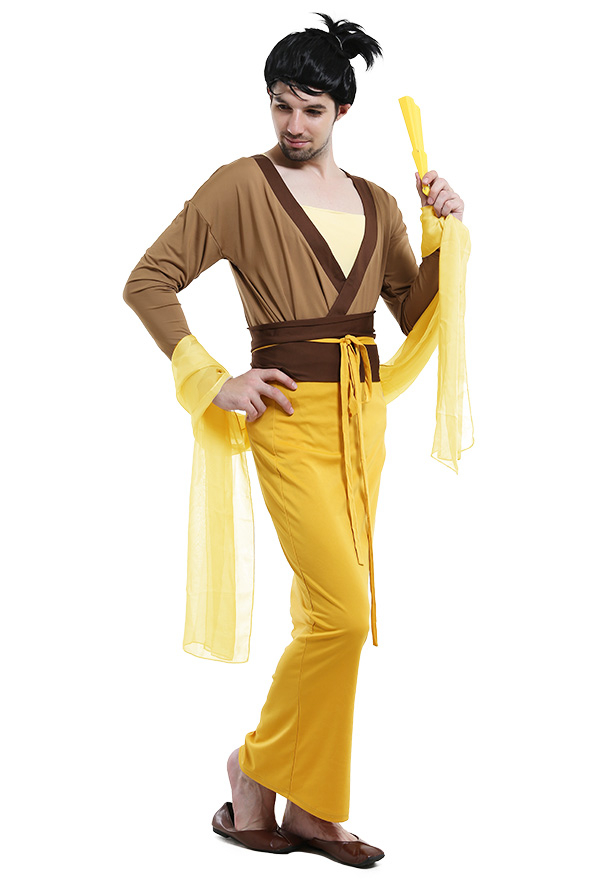 Robe pour Homme de Style Chinois Traditionnel Costume de Halloween Partie Jaune