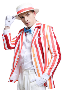 Mary Poppins Bert Suit Cosplay Adult Men Rainbow Suit Striped Suit Jacket Costume Blazer Outfits with Hat Gloves