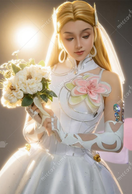 Rival Girl Sue Storm Wedding Skin Cosplay Costume White Dress with Veil and Pantyhose