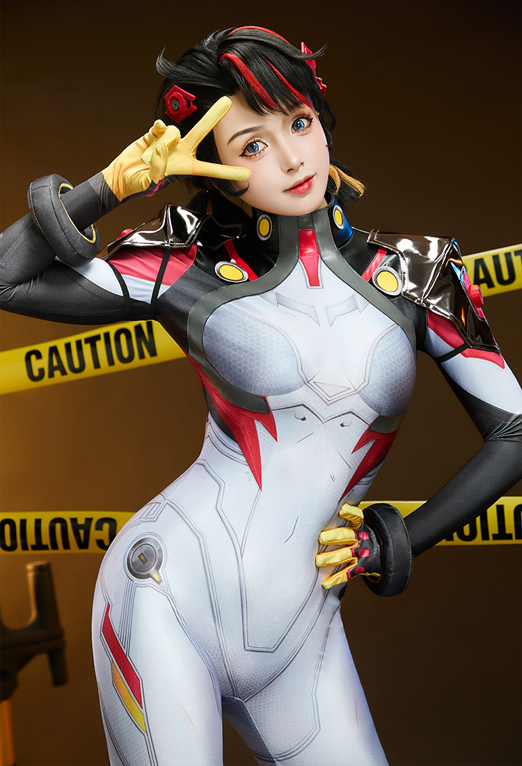Rival Girl Peni Cosplay Costume Bodysuit with Shoulder Guards and Wrist Cuffs