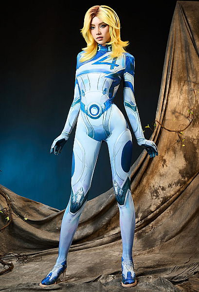 Rival Girl Sue Storm Cosplay Costume Tight Jumpsuit