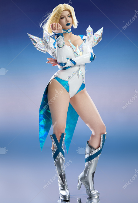 Rival Girl White Queen Cosplay Costume Jumpsuit with Shoulder Armor and Hand Sleeves