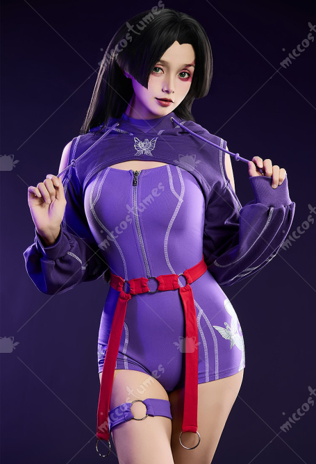 Rival Girl Derivative Yoga Wear Set Bodysuit with Short Hoodie Cover and Belt