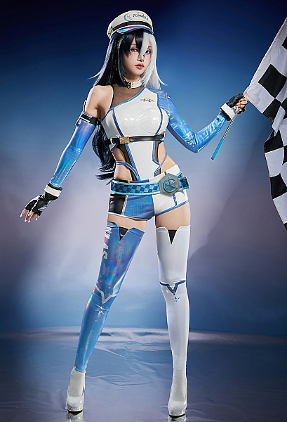 Rival Girl Luna Snow Sonic Trailblazer Skin Cosplay Costume Bodysuit and Shorts with Hat and Leg Covers