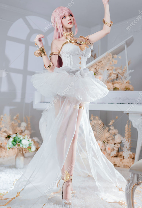 Vocal Luka Cosplay Costume White Dress and Waist Belt with Arm Rings and Headphone Decor