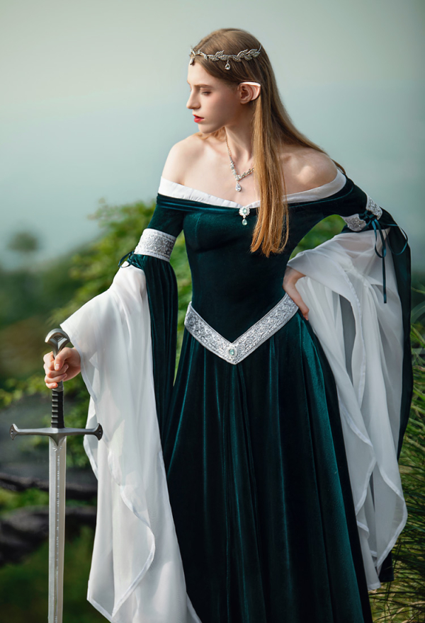 Women Medieval Renaissance Costume Elf Style Off Shoulder Green