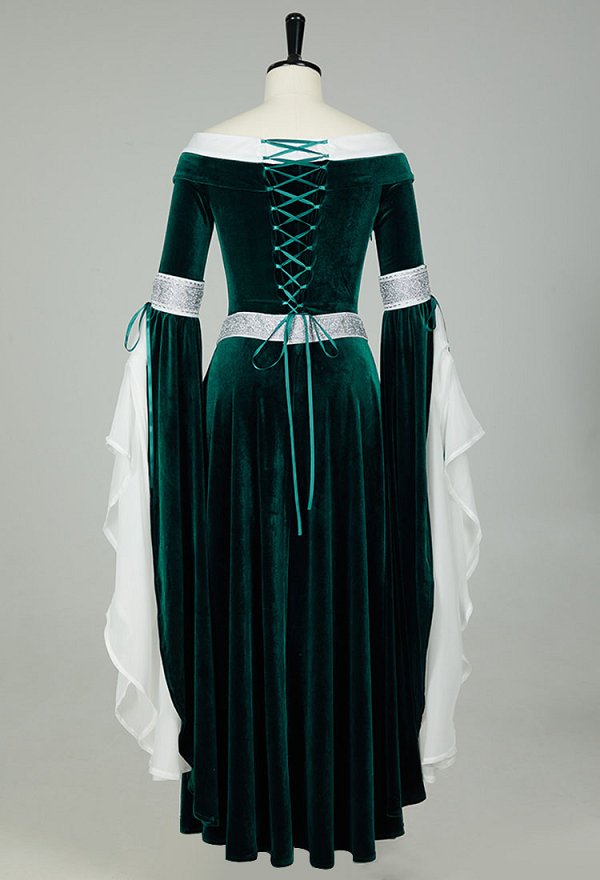 Robe Longue Médiévale Pour Femme - Style Renaissance Épaules Dénudées à Lacets - Pour Halloween, Carnaval, Mariage Thématique