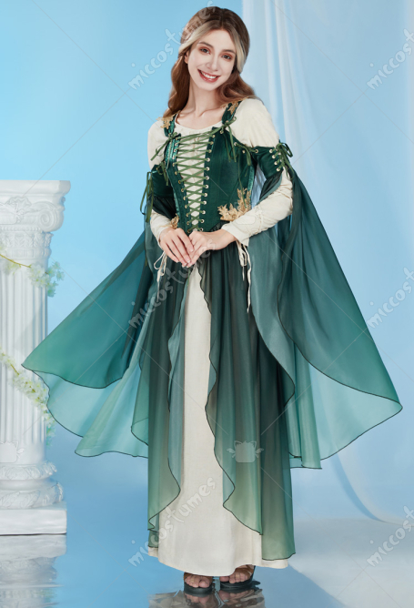 Halloween Cosplay Elf Outfit Women's Medieval Elf Costume 6-Piece Set - Renaissance Fairy Dress With Crown, Ears, Wings & Stockings Elven Costume Women Halloween Cosplay Elf Outfit Women's Medieval Elf Costume 6-Piece Set - Renaissance Fairy Dress With Crown, Ears, Wings & Stockings Elven Costume Women