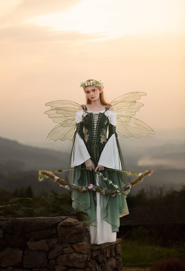 Renaissance Wood Elf Dress Elegant Green Elf Outfit Women Medieval