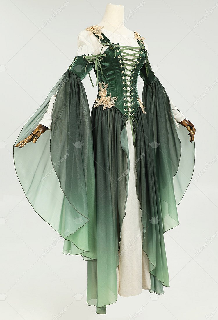 Robe Médiévale Femme - Style Renaissance, Gothique, Victorien - Manches Trompette - Pour Halloween, Cosplay, Carnaval - Grande Taille Disponible - 11