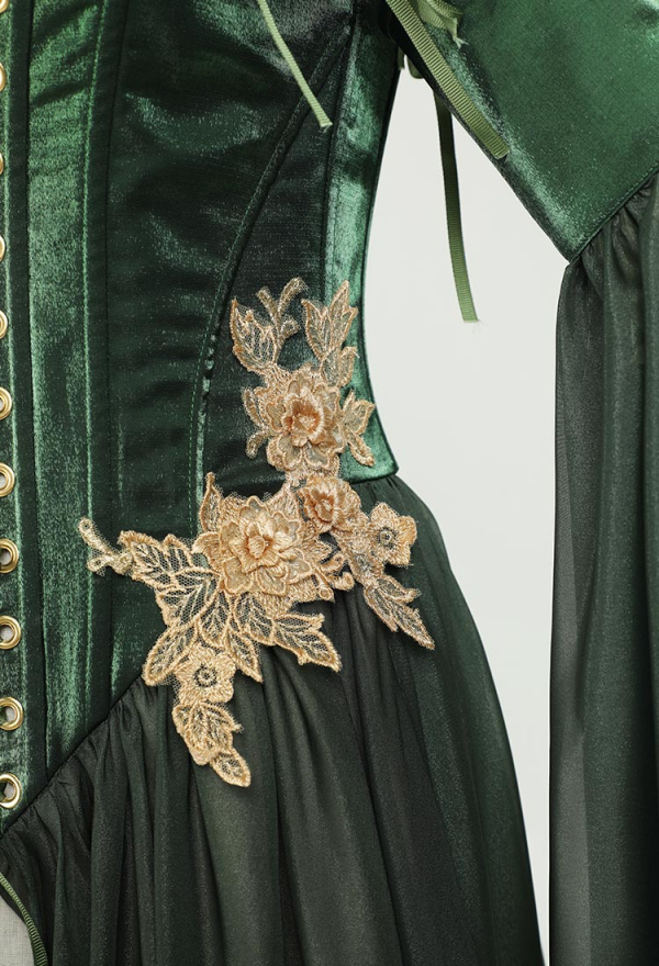 Mittelalterliches Renaissance Kostüm im Elfen-Stil Grünes Kleid mit Ärmeln Kostüm