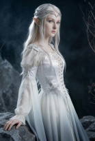 Winter Elf Medieval Renaissance Clothing Elf Style White Grey Gradient Dress with Sleeves Cosplay Costume