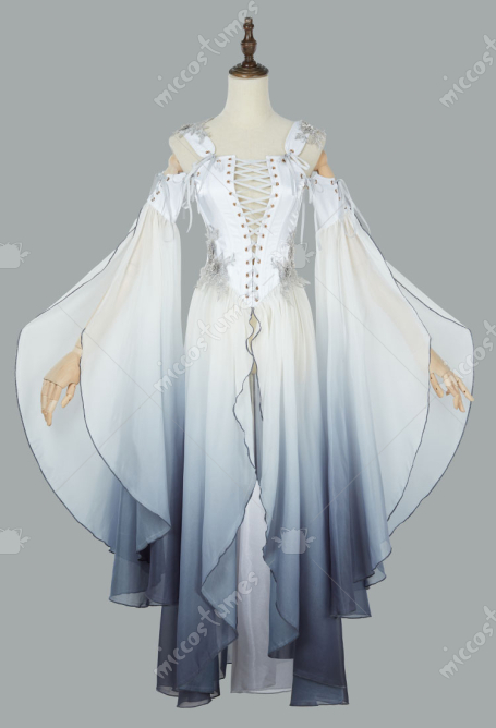 Robe Médiévale Renaissance Avec Capuche - Imprimé, Manches évasées, Lacets Ajustables - Pour Cosplay Et Halloween