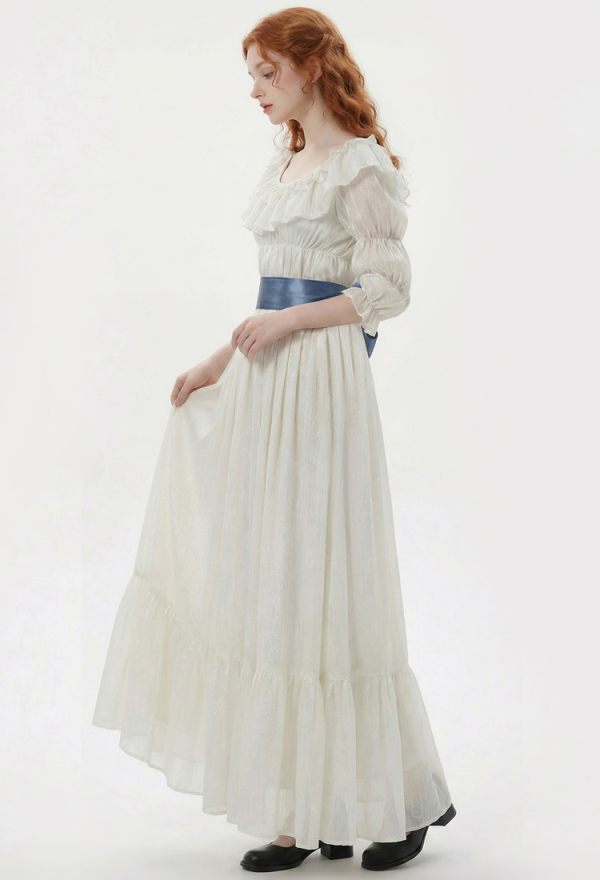 Women Renaissance Medieval Costume - Rococo Dress White Ruffle Dress with  Belt Cosplay | Top Quality Outfits for Sale