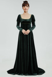 Medieval Renaissance Dress Court Style Low Neck Green Velvet Long Dress Gown
