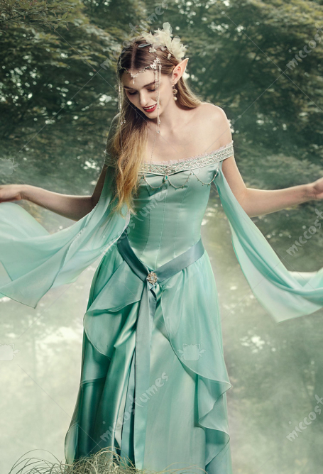 Medieval Renaissance Costume Gradient Fairy Dress Retro Elegant Elf Strapless Dress