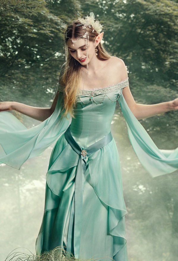 Women Medieval Renaissance Costume Gradient Fairy Dress Retro