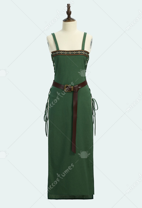 Medieval Vintage Viking Style Green Apron with Belt