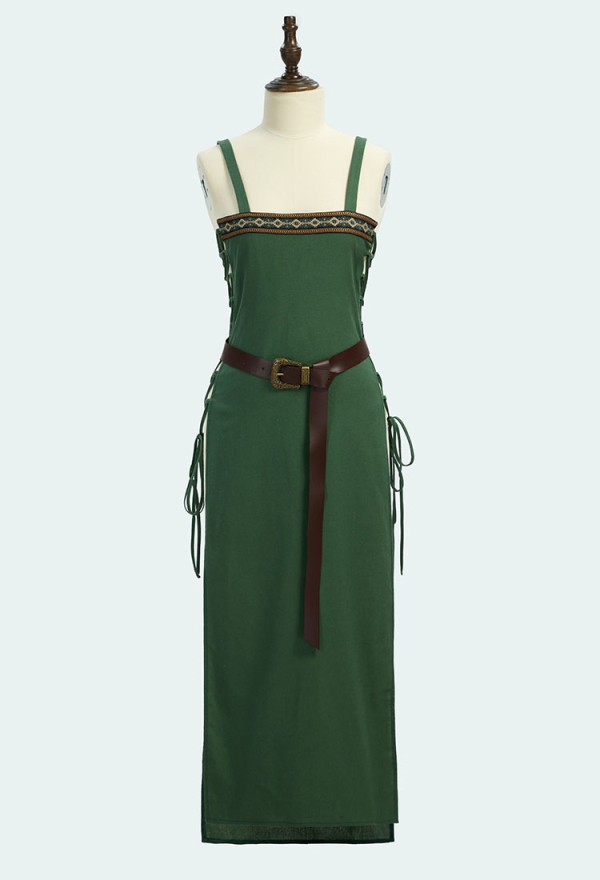 Medieval Vintage Viking Style Green Apron with Belt