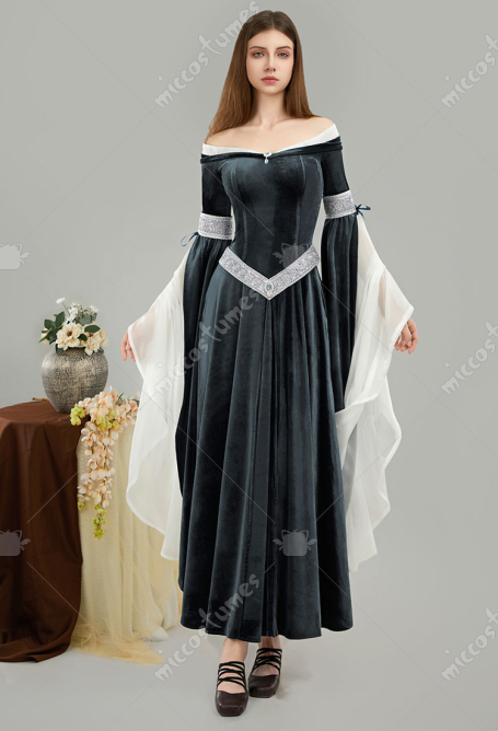 Medieval Renaissance Dress - Fairy Style Off Shoulder Grey Velvet Long ...