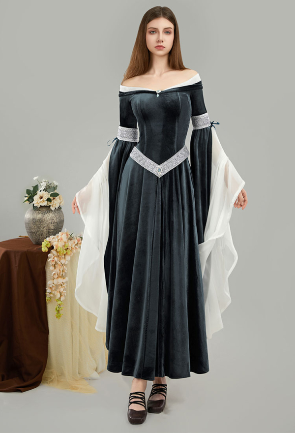 black medieval dress Black Lace Medieval Style Dress with Long Bell Sleeves main image 1
