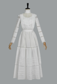 Medieval Renaissance Vintage Style Edwardian White Dress Set Gothic Sleeveless Lining Long Sleeve Top and Skirt