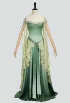 Medieval Dreamy Yellow Green Gradient Elf Dress Elegant Strapless Dress with Belt