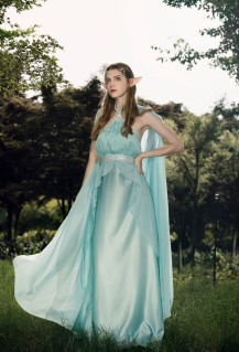Women Halloween Medieval Green Fairy Costume - Magical Elf Dress and Belt  with Wings Cosplay | Top Quality Outfits for Sale
