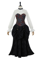 Medieval Steampunk Outfit Vintage Victorian Blouse Skirt with Corset and Tie