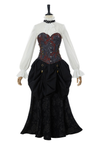 Medieval Steampunk Outfit Vintage Victorian Blouse Skirt with Corset and Tie