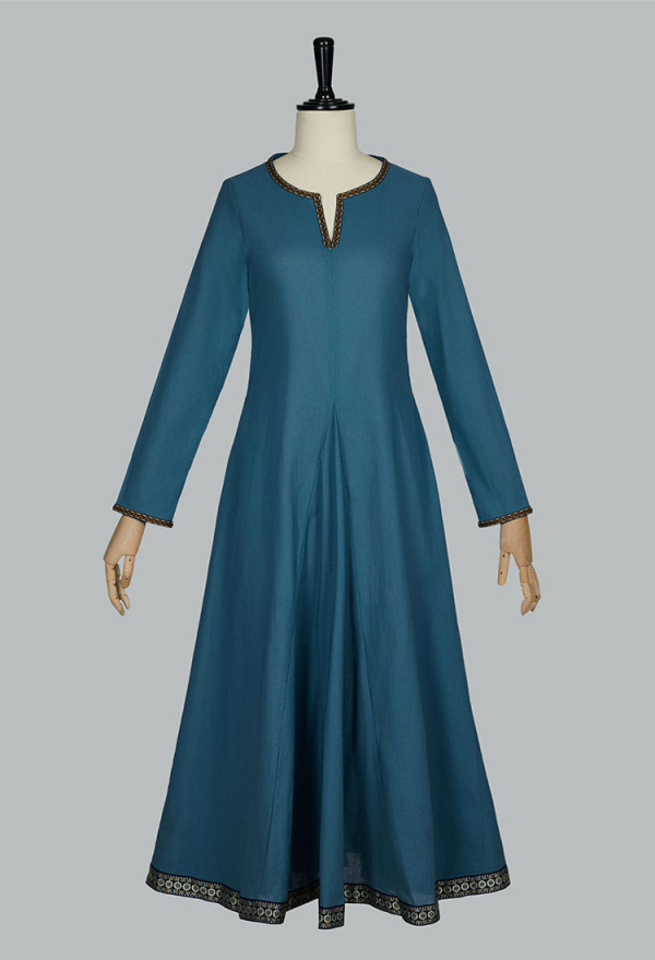 Medieval Retro Renaissance Viking Blue Dress Lining - Women Cosplay | Top  Quality Halloween Outfit for Sale