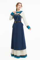 Medieval Viking Dress Set Vintage Long Sleeve Underdress with Suspender Overdress and Belt