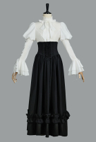 Vintage Victorian Style Blouse Skirt Set Medieval Gothic Halloween Costume with Tie
