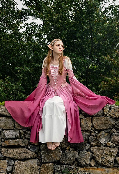 pink renaissance dress with white coat and hatpeace M L (EU)  handmad  Senta's Costumes even if it is for a single event Women Medieval Renaissance Costume -