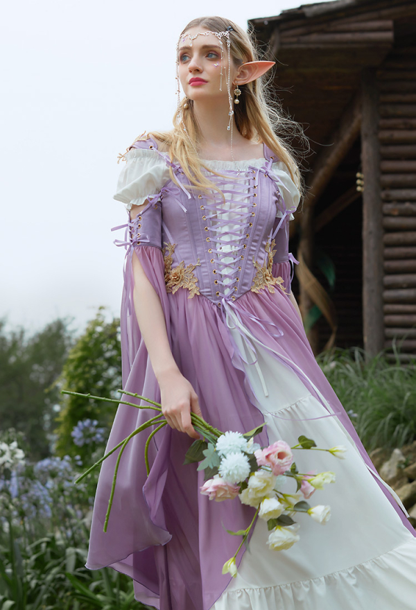 Medieval Renaissance Elf Style Purple Costume Fairy Dress Top