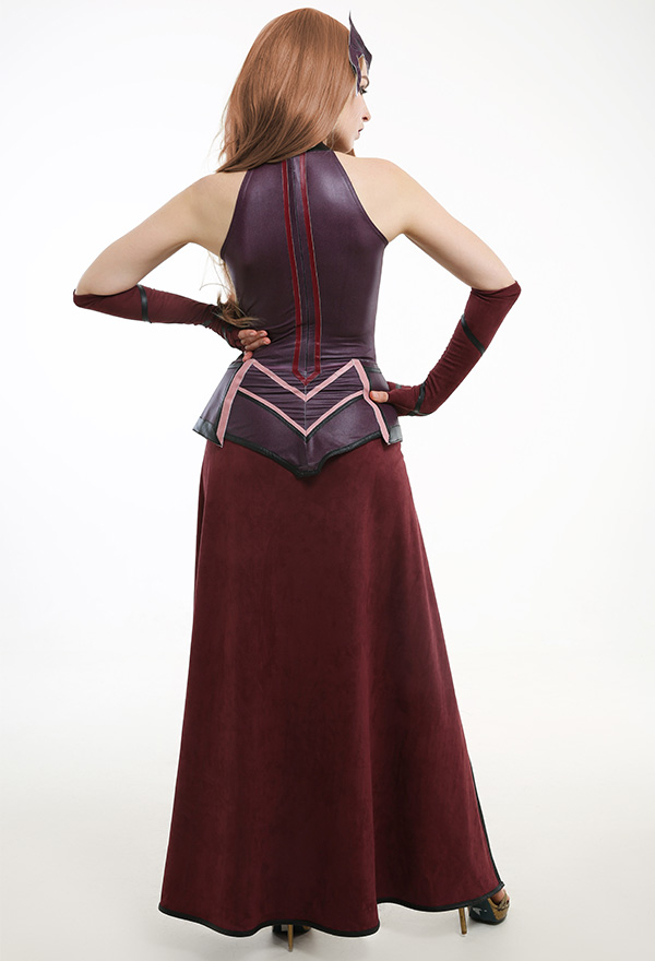 WandaVision Scarlet Witch Cosplay Kostüm Ärmellose Oberteil Hosen mit Kopfbedeckung Langer Handschuh Cosplay Kostüm