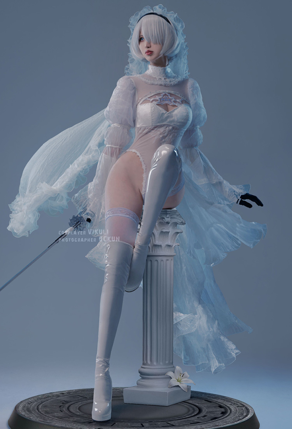 NieR Automata YoRHa No.2 Type B 2B Cosplay Hochzeitskleid Cosplay Kostüm in Weiß