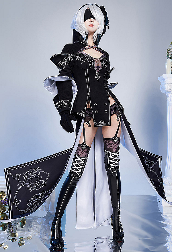 2b blue dress N Automata 2B Cosplay Costume Sexy Dress Outfit with Headband Stockings  Gloves