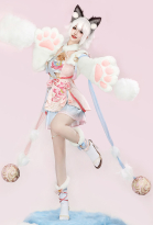 NARAKA: BLADEPOINT Feria Shen Cosplay Costume Pink Flower Dress and Cape with Short Skirt and Leg Covers