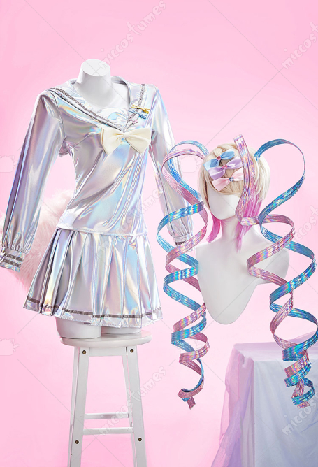 Needy Streamer Overload Ame kAngel Cosplay Costume Top and Half Skirt with Bow