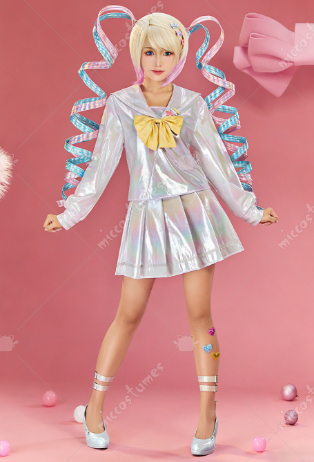 Premium Edition Needy Streamer Overload kAngel Default Outfit Cosplay Costume Top and Skirt with Leg Cuff and Bows