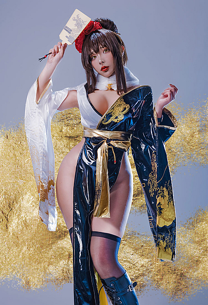 Goddess of Victory: Nikke Noir Cosplay Costume Kimono Top and Shorts with Waistband and Headpiece