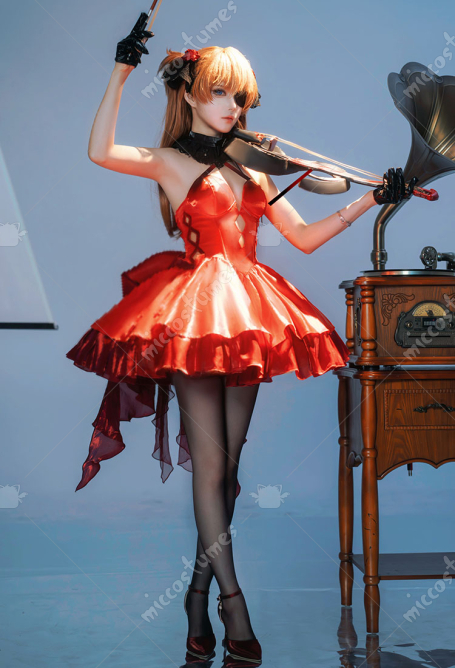 Goddess of Victory: Nikke Cosplay Costume Red Gown Dress with Gloves Stockings