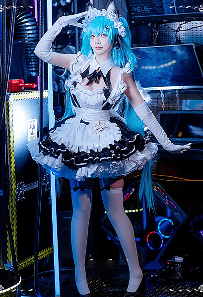 Goddess of victory NIKKE Privaty Cosplay Costume Maid Dress with Apron and Stockings